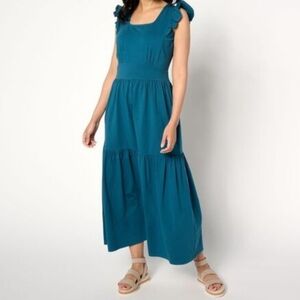 Anybody Petite Medium Knit Jersey Square Neck Maxi Dress- Deep Teal